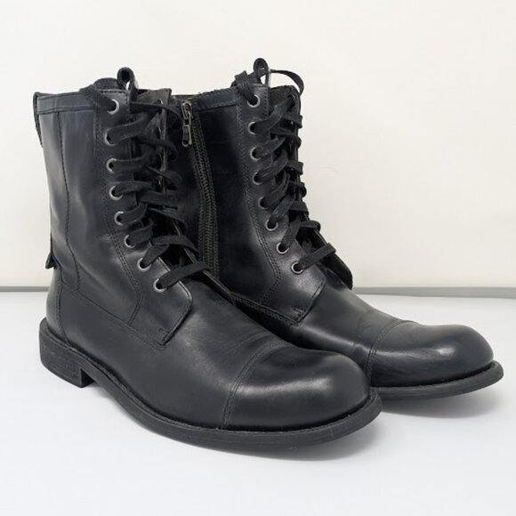 John Varvatos U.S.A. Black Leather Combat Boots Men’s Size 8.5 - Picture 1 of 10